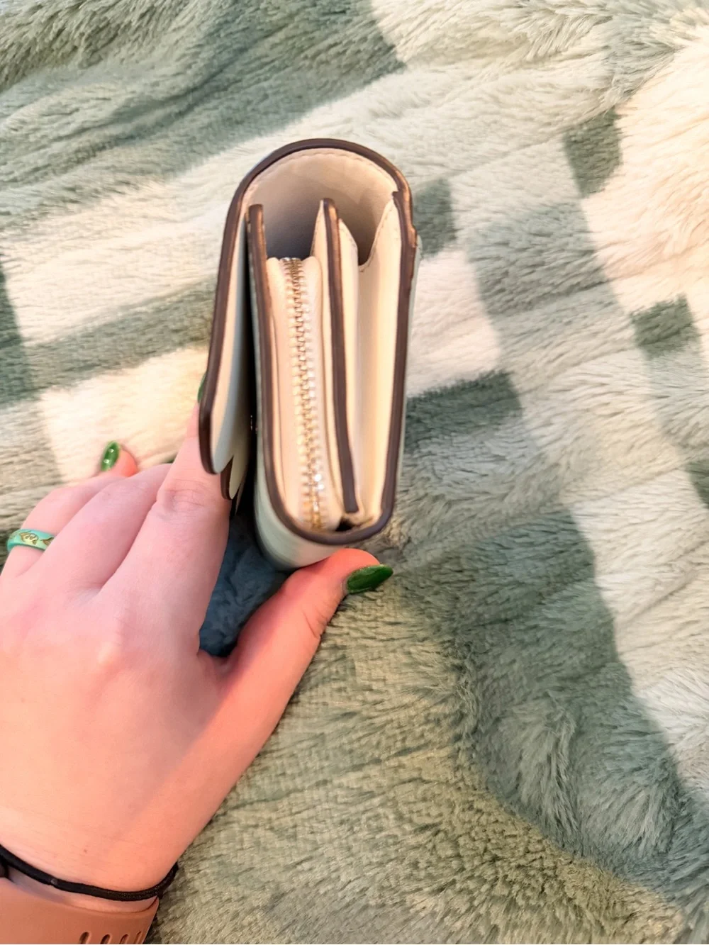 Kate Spade New York Trifold Wallet | Scallop Edge Blue, Green, & Tan | Snap